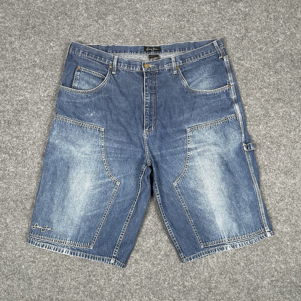 Vintage Sean John Denim Shorts Mens 42 Double Knee Baggy Carpenter Y2K Blue